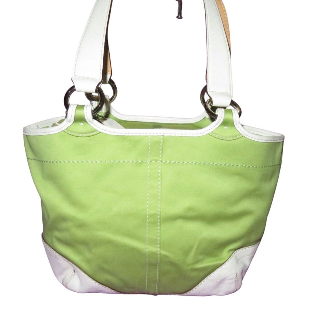 Coach 2006 Vintage Y2K Green & White Soho Twill & Leather Mini Tote - Picture 2 of 14